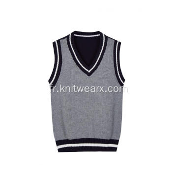 Gilet d&#39;école tricoté en pur coton de couleur contrastée pour garçon